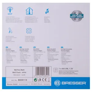 Часы настенные Bresser MyTime Bath, водонепроницаемые, белые, изображение 8